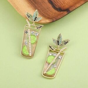 Cocktail Earrings Fun Statement Sparkle Rhinestone Lime Mint Mojito Vacation